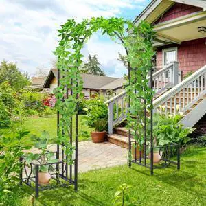 Garden Arch Arbor with Scrollwork Hearts Pattern and Two Planter Boxes for Growing Flowers, Plants, Outdoor Arbour Archway with Steel Tubing for Ceremony, Weddings, Party Garden Arch Arbor with Scrollwork Hearts Pattern and Two Planter Boxes for Growing Flowers, Plants, Outdoor Arbour Archway with Steel Tubing for Ceremony, Weddings, Party