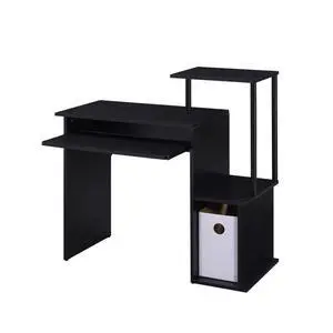 Rectangular Computer Desk with Built-in Keyboard Tray, Spacious and Functional Working Table with Attached Shelf and Storage Compartment (Black) Rectangular Computer Desk with Built-in Keyboard Tray, Spacious and Functional Working Table with Attached Shelf and Storage Compartment (Black)
