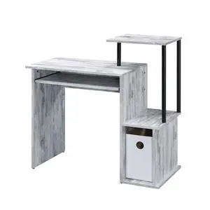 Rectangular Computer Desk with Built-in Keyboard Tray, Spacious and Functional Working Table with Attached Shelf and Storage Compartment (Black+Grey) Rectangular Computer Desk with Built-in Keyboard Tray, Spacious and Functional Working Table with Attached Shelf and Storage Compartment (Black+Grey)