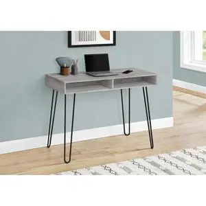 Contemporary Laptop Computer Desk with 2 Open Storage Cubbies, Simplistic Study Writing Table with Black Metal Hairpin Leg, Assembly Required Contemporary Laptop Computer Desk with 2 Open Storage Cubbies, Simplistic Study Writing Table with Black Metal Hairpin Leg, Assembly Required