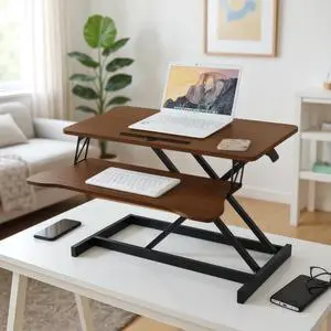 32Inch Standing Desk Sit To Stand Height Adjustable Converter Laptop Workstation w/Keyboard Tray for Home Office,Dual Monitor Riser Desktop Workstation w/Quiet Lifting Mechanism for Computer (Walnut) 32Inch Standing Desk Sit To Stand Height Adjustable Converter Laptop Workstation w/Keyboard Tray for Home Office,Dual Monitor Riser Desktop Workstation w/Quiet Lifting Mechanism for Computer (Walnut)
