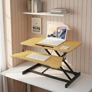 32Inch Standing Desk Sit To Stand Height Adjustable Converter Laptop Workstation w/Keyboard Tray for Home Office,Dual Monitor Riser Desktop Workstation w/Quiet Lifting Mechanism for Computer (Natural) 32Inch Standing Desk Sit To Stand Height Adjustable Converter Laptop Workstation w/Keyboard Tray for Home Office,Dual Monitor Riser Desktop Workstation w/Quiet Lifting Mechanism for Computer (Natural)