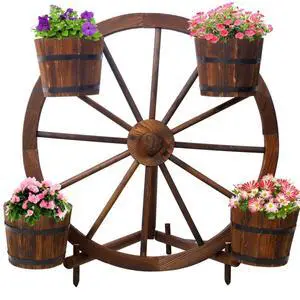 Wooden Wagon Planter Box with Wheels Design and Drainage Hole for Backyard, Park, Lawn, Outdoor Flower Cart with Fir Wood Frame for Growing Flowers, Plants, Herbs (Style 4) Wooden Wagon Planter Box with Wheels Design and Drainage Hole for Backyard, Park, Lawn, Outdoor Flower Cart with Fir Wood Frame for Growing Flowers, Plants, Herbs (Style 4)
