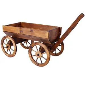 Wooden Wagon Planter Box with Wheels Design and Drainage Hole for Backyard, Park, Lawn, Outdoor Flower Cart with Fir Wood Frame for Growing Flowers, Plants, Herbs (Style 1) Wooden Wagon Planter Box with Wheels Design and Drainage Hole for Backyard, Park, Lawn, Outdoor Flower Cart with Fir Wood Frame for Growing Flowers, Plants, Herbs (Style 1)