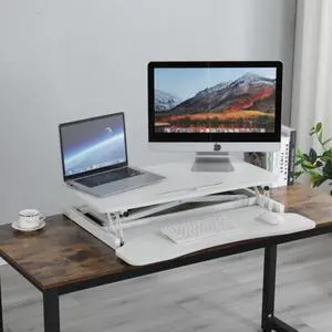 32 Inch Standing Desk Converter, Height Adjustable Sit To Stand Riser with Dual Monitor, Laptop Workstation with Wide Keyboard Tray (White) 32 Inch Standing Desk Converter, Height Adjustable Sit To Stand Riser with Dual Monitor, Laptop Workstation with Wide Keyboard Tray (White)