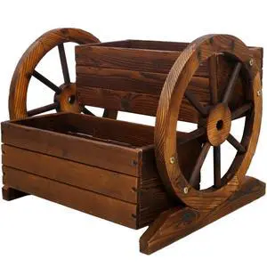 Wooden Wagon Planter Box with Wheels Design and Drainage Hole for Backyard, Park, Lawn, Outdoor Flower Cart with Fir Wood Frame for Growing Flowers, Plants, Herbs (Style 2) Wooden Wagon Planter Box with Wheels Design and Drainage Hole for Backyard, Park, Lawn, Outdoor Flower Cart with Fir Wood Frame for Growing Flowers, Plants, Herbs (Style 2)