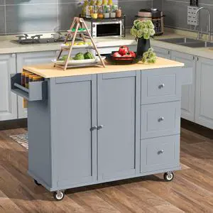 Kitchen Island with Storage & Drop Leaf, Rolling Kitchen Island Cart on Wheels with 3 Drawers, Adjustable Shelf, Spice & Towel Rack, Island Table for Small Kitchen & Dining Room (Blue Grey) Kitchen Island with Storage & Drop Leaf, Rolling Kitchen Island Cart on Wheels with 3 Drawers, Adjustable Shelf, Spice & Towel Rack, Island Table for Small Kitchen & Dining Room (Blue Grey)