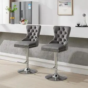 Aged and Retro PU Swivel Barstools Adjusatble Seat Height from 26-33 Inch, Modern Bar Stools with Backs Comfortable Tufted for Home Pub and Kitchen Island,Set of 2 (Gray + Silver + Set of 2) Aged and Retro PU Swivel Barstools Adjusatble Seat Height from 26-33 Inch, Modern Bar Stools with Backs Comfortable Tufted for Home Pub and Kitchen Island,Set of 2 (Gray + Silver + Set of 2)