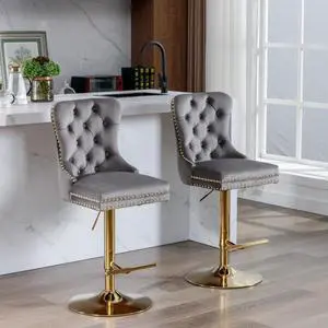 Aged and Retro PU Swivel Barstools Adjusatble Seat Height from 26-33 Inch, Modern Bar Stools with Backs Comfortable Tufted for Home Pub and Kitchen Island,Set of 2 (Gray + Gold + Set of 2) Aged and Retro PU Swivel Barstools Adjusatble Seat Height from 26-33 Inch, Modern Bar Stools with Backs Comfortable Tufted for Home Pub and Kitchen Island,Set of 2 (Gray + Gold + Set of 2)