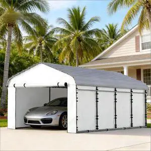 Durable Replacement Sidewall Panel with Roll-Up Zipper Door for 10x15 Carports, Waterproof Replacement Cover with Hoop-Loop Fasteners for Outdoor Shelter, Only Carport Replacement Sidewall (White-2) Durable Replacement Sidewall Panel with Roll-Up Zipper Door for 10x15 Carports, Waterproof Replacement Cover with Hoop-Loop Fasteners for Outdoor Shelter, Only Carport Replacement Sidewall (White-2)