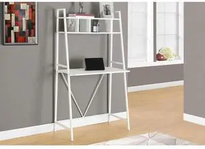 Trendy and Modern 60" H Computer Desk with Sturdy White Metal Base, Minimalist Space Saving Design PC Laptop Desk with 3 Ladder Style Storage Shelves Trendy and Modern 60" H Computer Desk with Sturdy White Metal Base, Minimalist Space Saving Design PC Laptop Desk with 3 Ladder Style Storage Shelves