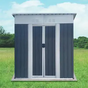 Outdoor Storage Sheds with Lockable Sliding Door and Aluminum Alloy Frame for Backyard, Lawn, Garden Tool Storage House with Two Sloped Sides Roof for Patio, Porch (5x3 FT Grey Pent Roof) Outdoor Storage Sheds with Lockable Sliding Door and Aluminum Alloy Frame for Backyard, Lawn, Garden Tool Storage House with Two Sloped Sides Roof for Patio, Porch (5x3 FT Grey Pent Roof)