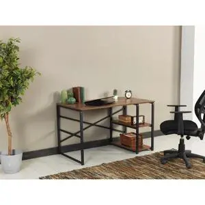 Metal Frame Computer Desk with 47" Wooden Tabletop and 2 Shelves, Solid Wood Writing Desk Ideal for Home Office, Bedroom, or Study Room (Black-1) Metal Frame Computer Desk with 47" Wooden Tabletop and 2 Shelves, Solid Wood Writing Desk Ideal for Home Office, Bedroom, or Study Room (Black-1)
