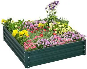 Metal Galvanized Raised Garden Bed with Open Bottom Design and Steel Frame for Growing Vegetables Flowers Plants, Outdoor Planter Box Planting Area with Safety Edging for Backyard Lawn Garden Poolside Metal Galvanized Raised Garden Bed with Open Bottom Design and Steel Frame for Growing Vegetables Flowers Plants, Outdoor Planter Box Planting Area with Safety Edging for Backyard Lawn Garden Poolside
