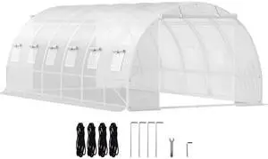 White Walk-in Tunnel Greenhouse with 2 Zippered Doors & 12 Roll-up Windows for Backyard, Lawn, Outdoor Plant Tent with 3 Top Beams and Galvanized Steel Hoops for Growing Plants White Walk-in Tunnel Greenhouse with 2 Zippered Doors & 12 Roll-up Windows for Backyard, Lawn, Outdoor Plant Tent with 3 Top Beams and Galvanized Steel Hoops for Growing Plants
