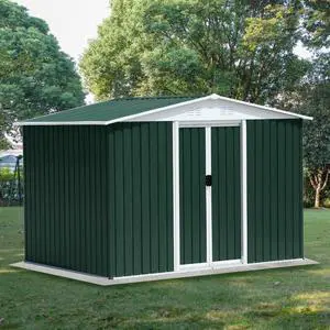 Outdoor Storage Sheds with Lockable Sliding Door and Aluminum Alloy Frame for Backyard, Lawn, Garden Tool Storage House with Two Sloped Sides Roof for Patio, Porch (8x6 Feet Green) Outdoor Storage Sheds with Lockable Sliding Door and Aluminum Alloy Frame for Backyard, Lawn, Garden Tool Storage House with Two Sloped Sides Roof for Patio, Porch (8x6 Feet Green)