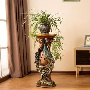 Ornate Peacock Pedestal Plant Stand, 32.7" European Classical Resin Column Sculpture, Decorative Flower Pot Holder Display Stand, Vintage Indoor Decor for Living Room, Entryway, Foyer (Brown) Ornate Peacock Pedestal Plant Stand, 32.7" European Classical Resin Column Sculpture, Decorative Flower Pot Holder Display Stand, Vintage Indoor Decor for Living Room, Entryway, Foyer (Brown)