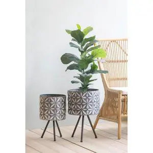 Planter Set with Wooden Legs and Rope Texture for Backyard, Living Room, Lawn, Outdoor Flower Pot Set with Classic Design for Growing Flowers, Herbs, Plants (Gray + Iron) Planter Set with Wooden Legs and Rope Texture for Backyard, Living Room, Lawn, Outdoor Flower Pot Set with Classic Design for Growing Flowers, Herbs, Plants (Gray + Iron)