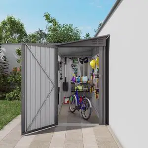 Outdoor Storage Shed with Windows and Metal Frame for Poolside, Backyard, Lawn, Shed Tool House with Sloping Roof and 2 Vents & 1 Side Open Door for Garden, Balcony (New + 4x9FT) Outdoor Storage Shed with Windows and Metal Frame for Poolside, Backyard, Lawn, Shed Tool House with Sloping Roof and 2 Vents & 1 Side Open Door for Garden, Balcony (New + 4x9FT)