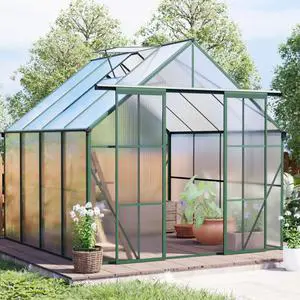 Plant Green House with Double Door and Drainage Gutter System for Backyard, Lawn, Outdoor Plant Tent with Adjustable Roof and Thick Polycarbonate Board for Growing Flowers, Vegetables (Green 8*8FT) Plant Green House with Double Door and Drainage Gutter System for Backyard, Lawn, Outdoor Plant Tent with Adjustable Roof and Thick Polycarbonate Board for Growing Flowers, Vegetables (Green 8*8FT)