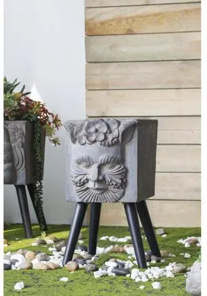 Planter Set with Wooden Legs and Rope Texture for Backyard, Living Room, Lawn, Outdoor Flower Pot Set with Classic Design for Growing Flowers, Herbs, Plants (Gray + Magnesium Oxide) Planter Set with Wooden Legs and Rope Texture for Backyard, Living Room, Lawn, Outdoor Flower Pot Set with Classic Design for Growing Flowers, Herbs, Plants (Gray + Magnesium Oxide)