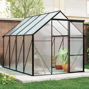 Outdoor Patio Greenhouse with Sliding Door and Drainage Gutter System for Lawn, Backyard, Garden, Green House with Aluminum Frame and an Adjustable Roof for Growing Flowers, Plants (Black 6*8FT) Outdoor Patio Greenhouse with Sliding Door and Drainage Gutter System for Lawn, Backyard, Garden, Green House with Aluminum Frame and an Adjustable Roof for Growing Flowers, Plants (Black 6*8FT)