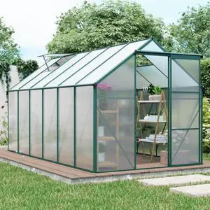 Outdoor Patio Greenhouse with Sliding Door and Drainage Gutter System for Lawn, Backyard, Garden, Green House with Aluminum Frame and an Adjustable Roof for Growing Flowers, Plants (Green 6*12FT) Outdoor Patio Greenhouse with Sliding Door and Drainage Gutter System for Lawn, Backyard, Garden, Green House with Aluminum Frame and an Adjustable Roof for Growing Flowers, Plants (Green 6*12FT)