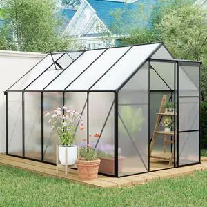 Outdoor Patio Greenhouse with Sliding Door and Drainage Gutter System for Lawn, Backyard, Garden, Green House with Aluminum Frame and an Adjustable Roof for Growing Flowers, Plants (Black 6*10FT) Outdoor Patio Greenhouse with Sliding Door and Drainage Gutter System for Lawn, Backyard, Garden, Green House with Aluminum Frame and an Adjustable Roof for Growing Flowers, Plants (Black 6*10FT)