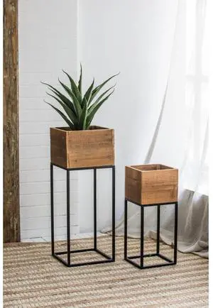 Planter Set with Wooden Legs and Rope Texture for Backyard, Living Room, Lawn, Outdoor Flower Pot Set with Classic Design for Growing Flowers, Herbs, Plants (Black + Metal & Wood) Planter Set with Wooden Legs and Rope Texture for Backyard, Living Room, Lawn, Outdoor Flower Pot Set with Classic Design for Growing Flowers, Herbs, Plants (Black + Metal & Wood)