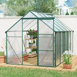 Outdoor Patio Greenhouse with Sliding Door and Drainage Gutter System for Lawn, Backyard, Garden, Green House with Aluminum Frame and an Adjustable Roof for Growing Flowers, Plants (Green 6*10FT) Outdoor Patio Greenhouse with Sliding Door and Drainage Gutter System for Lawn, Backyard, Garden, Green House with Aluminum Frame and an Adjustable Roof for Growing Flowers, Plants (Green 6*10FT)