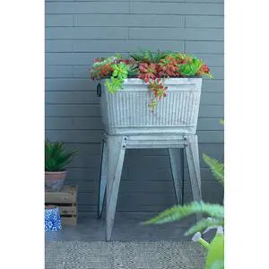 Planter Set with Wooden Legs and Rope Texture for Backyard, Living Room, Lawn, Outdoor Flower Pot Set with Classic Design for Growing Flowers, Herbs, Plants (Silver Grey + Iron-1) Planter Set with Wooden Legs and Rope Texture for Backyard, Living Room, Lawn, Outdoor Flower Pot Set with Classic Design for Growing Flowers, Herbs, Plants (Silver Grey + Iron-1)