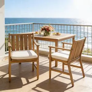 Premium Acacia Wood Patio Dining Chairs w/Removable Cushions for Balcony, Modern Outdoor Seating Armchairs w/Solid Wood Frame & Slatted Design for Porch, Deck, Backyard, Set of 2 Premium Acacia Wood Patio Dining Chairs w/Removable Cushions for Balcony, Modern Outdoor Seating Armchairs w/Solid Wood Frame & Slatted Design for Porch, Deck, Backyard, Set of 2