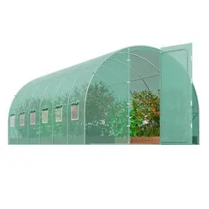 Walk-in Tunnel Greenhouse with PE Cover and Steel Frame for Backyard, Lawn, Outdoor Plant Tent with U-Shaped Stakes and Sliding Door for Growing Plants, Flowers Walk-in Tunnel Greenhouse with PE Cover and Steel Frame for Backyard, Lawn, Outdoor Plant Tent with U-Shaped Stakes and Sliding Door for Growing Plants, Flowers
