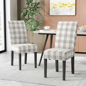Modern Pastoral Style Fabric Dining Chair, Stable Rubber Wooden Chair Legs, Stylish and Elegant Chair, Presenting Natural Textures, Suitable for Dining Rooms,Set of 2 (Grey Plaid + Set of 2) Modern Pastoral Style Fabric Dining Chair, Stable Rubber Wooden Chair Legs, Stylish and Elegant Chair, Presenting Natural Textures, Suitable for Dining Rooms,Set of 2 (Grey Plaid + Set of 2)