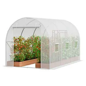 White Greenhouse with PE Cover and Steel Frame for Backyard, Poolside, Outdoor Plant Tent with Zipper Roll-up Door and Side Windows for Growing Flowers, Plants White Greenhouse with PE Cover and Steel Frame for Backyard, Poolside, Outdoor Plant Tent with Zipper Roll-up Door and Side Windows for Growing Flowers, Plants