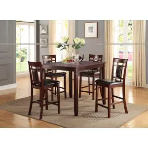 5-Piece Retro Dining Table Set with Square Table and 4 Chairs for Bar Cafe, Vintage Kitchen Set with Unique Eyelet Design Backrest & Solid Wood Frame for Dining Room 5-Piece Retro Dining Table Set with Square Table and 4 Chairs for Bar Cafe, Vintage Kitchen Set with Unique Eyelet Design Backrest & Solid Wood Frame for Dining Room
