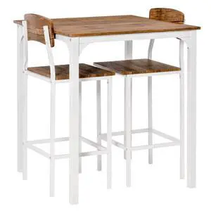3-Piece Square Kitchen Table Set with Counter Height Table and 2 Chairs for Small Places, Industrial Dining Table and Chairs Set with Sturdy Steel Frame for Bar Cafe 3-Piece Square Kitchen Table Set with Counter Height Table and 2 Chairs for Small Places, Industrial Dining Table and Chairs Set with Sturdy Steel Frame for Bar Cafe
