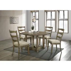 5-Piece Vintage Dining Table Set with Round Table and 4 Ladder Back Chairs for Family Gathering, Retro Kitchen Table Set with Sturdy Wood Base for Dining Room and Kitchen 5-Piece Vintage Dining Table Set with Round Table and 4 Ladder Back Chairs for Family Gathering, Retro Kitchen Table Set with Sturdy Wood Base for Dining Room and Kitchen