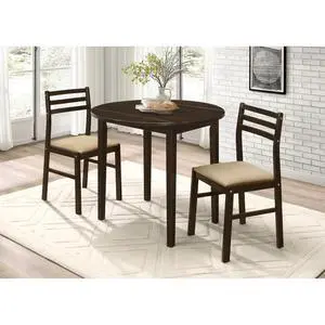 3-Piece Extendable Dining Sets with Drop Leaf and 2 Ladder Back Chairs for Tavern Pub Bistro Home Restaurant, Round Kitchen Set with Solid Wood Frame for Dining Room (Cappuccino) 3-Piece Extendable Dining Sets with Drop Leaf and 2 Ladder Back Chairs for Tavern Pub Bistro Home Restaurant, Round Kitchen Set with Solid Wood Frame for Dining Room (Cappuccino)