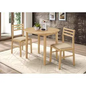 3-Piece Extendable Dining Sets with Drop Leaf and 2 Ladder Back Chairs for Tavern Pub Bistro Home Restaurant, Round Kitchen Set with Solid Wood Frame for Dining Room (Natural) 3-Piece Extendable Dining Sets with Drop Leaf and 2 Ladder Back Chairs for Tavern Pub Bistro Home Restaurant, Round Kitchen Set with Solid Wood Frame for Dining Room (Natural)