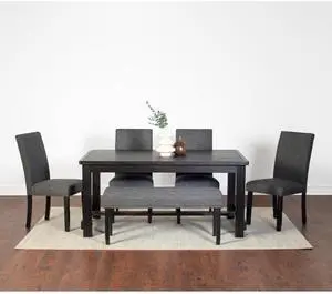 6-Piece Retro Kitchen Set with Rectangular Table and 4 High Back Chairs & 1 Bench for 6, Vintage Dinner Table Set with Brass Nailhead Trim & Footrest for Home Restaurant (Gray) 6-Piece Retro Kitchen Set with Rectangular Table and 4 High Back Chairs & 1 Bench for 6, Vintage Dinner Table Set with Brass Nailhead Trim & Footrest for Home Restaurant (Gray)