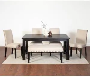 6-Piece Retro Kitchen Set with Rectangular Table and 4 High Back Chairs & 1 Bench for 6, Vintage Dinner Table Set with Brass Nailhead Trim & Footrest for Home Restaurant (Tan) 6-Piece Retro Kitchen Set with Rectangular Table and 4 High Back Chairs & 1 Bench for 6, Vintage Dinner Table Set with Brass Nailhead Trim & Footrest for Home Restaurant (Tan)