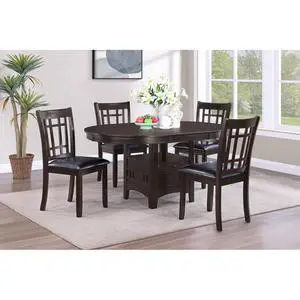 5-Piece Oval Kitchen Set with Extendable Tabletop and 4 Ergonomic Chairs for Home Restaurant, Retro Dining Table and Chairs Set with Closed Storage Unit for Dining Room 5-Piece Oval Kitchen Set with Extendable Tabletop and 4 Ergonomic Chairs for Home Restaurant, Retro Dining Table and Chairs Set with Closed Storage Unit for Dining Room