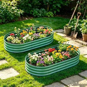Raised Garden Bed Kit with Open Bottom Design for Poolside, Backyard, Porch, Outdoor Galvanized Planter Box with Curved Panel for Growing Flowers, Vegetables, Herbs (2Pcs 6x3x1ft Green) Raised Garden Bed Kit with Open Bottom Design for Poolside, Backyard, Porch, Outdoor Galvanized Planter Box with Curved Panel for Growing Flowers, Vegetables, Herbs (2Pcs 6x3x1ft Green)