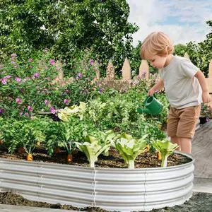 Raised Garden Bed Kit with Open Bottom Design for Poolside, Backyard, Porch, Outdoor Galvanized Planter Box with Curved Panel for Growing Flowers, Vegetables, Herbs (2Pcs 8x4x1ft Silver) Raised Garden Bed Kit with Open Bottom Design for Poolside, Backyard, Porch, Outdoor Galvanized Planter Box with Curved Panel for Growing Flowers, Vegetables, Herbs (2Pcs 8x4x1ft Silver)