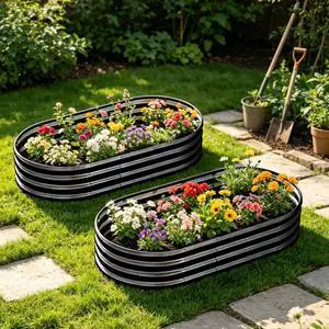 Raised Garden Bed Kit with Open Bottom Design for Poolside, Backyard, Porch, Outdoor Galvanized Planter Box with Curved Panel for Growing Flowers, Vegetables, Herbs (2Pcs 6x3x1ft Black) Raised Garden Bed Kit with Open Bottom Design for Poolside, Backyard, Porch, Outdoor Galvanized Planter Box with Curved Panel for Growing Flowers, Vegetables, Herbs (2Pcs 6x3x1ft Black)
