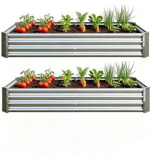 Raised Garden Bed with Metal Frame and Open Bottom for Park, Backyard, Outdoor Planter Box with Anti-Rust Coating and 2 Supporting Bars for Flower, Planters, Vegetables (6x3x1FT Silver 2PCS) Raised Garden Bed with Metal Frame and Open Bottom for Park, Backyard, Outdoor Planter Box with Anti-Rust Coating and 2 Supporting Bars for Flower, Planters, Vegetables (6x3x1FT Silver 2PCS)
