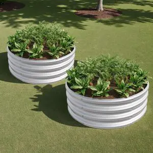 2 Pieces Tall Round Raised Garden Bed with Open Bottom for Park, Poolside, Backyard, Outdoor Planter Box with Metal Frame and Anti-Corrosion Construction for Flowers (2PCS Silver) 2 Pieces Tall Round Raised Garden Bed with Open Bottom for Park, Poolside, Backyard, Outdoor Planter Box with Metal Frame and Anti-Corrosion Construction for Flowers (2PCS Silver)