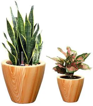 2 Pieces Plastic Planter Set with Self-Watering System and Wood-Like Look for Backyard, Living Room, Outdoor Flower Pots with Drainage Hole and Stopper for Growing Flowers (Light Brown) 2 Pieces Plastic Planter Set with Self-Watering System and Wood-Like Look for Backyard, Living Room, Outdoor Flower Pots with Drainage Hole and Stopper for Growing Flowers (Light Brown)