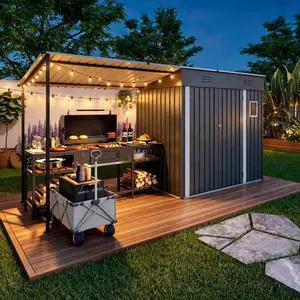 Outdoor Storage Shed with Windows and Metal Frame for Poolside, Backyard, Lawn, Shed Tool House with Sloping Roof and 2 Vents & 1 Side Open Door for Garden, Balcony (Gray + 4 * 12FT) Outdoor Storage Shed with Windows and Metal Frame for Poolside, Backyard, Lawn, Shed Tool House with Sloping Roof and 2 Vents & 1 Side Open Door for Garden, Balcony (Gray + 4 * 12FT)